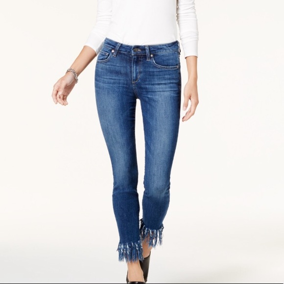 fringe bottom capri jeans